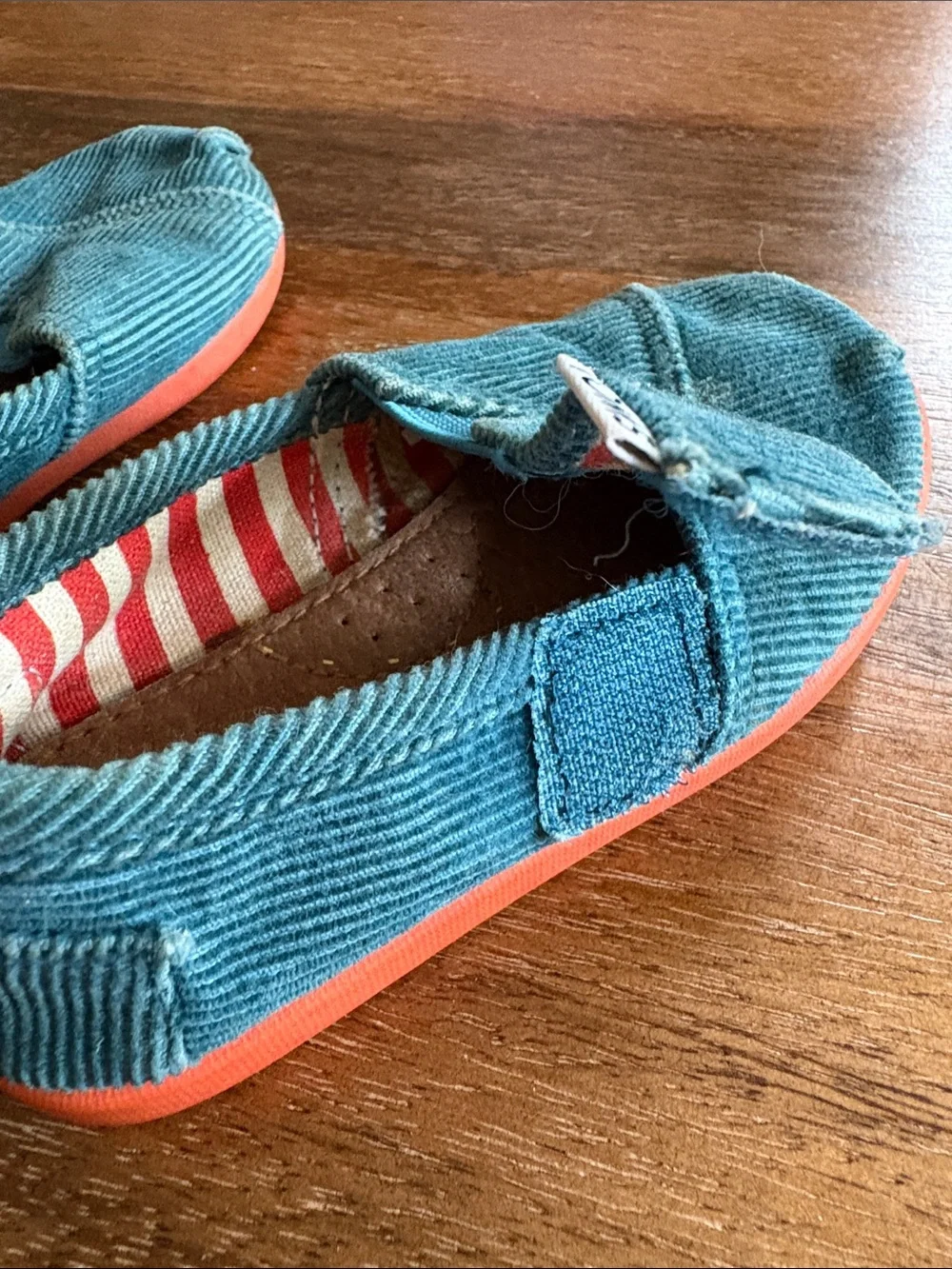 Toms- Kids Teal Corduroy Slip-On Shoes with Striped Lining